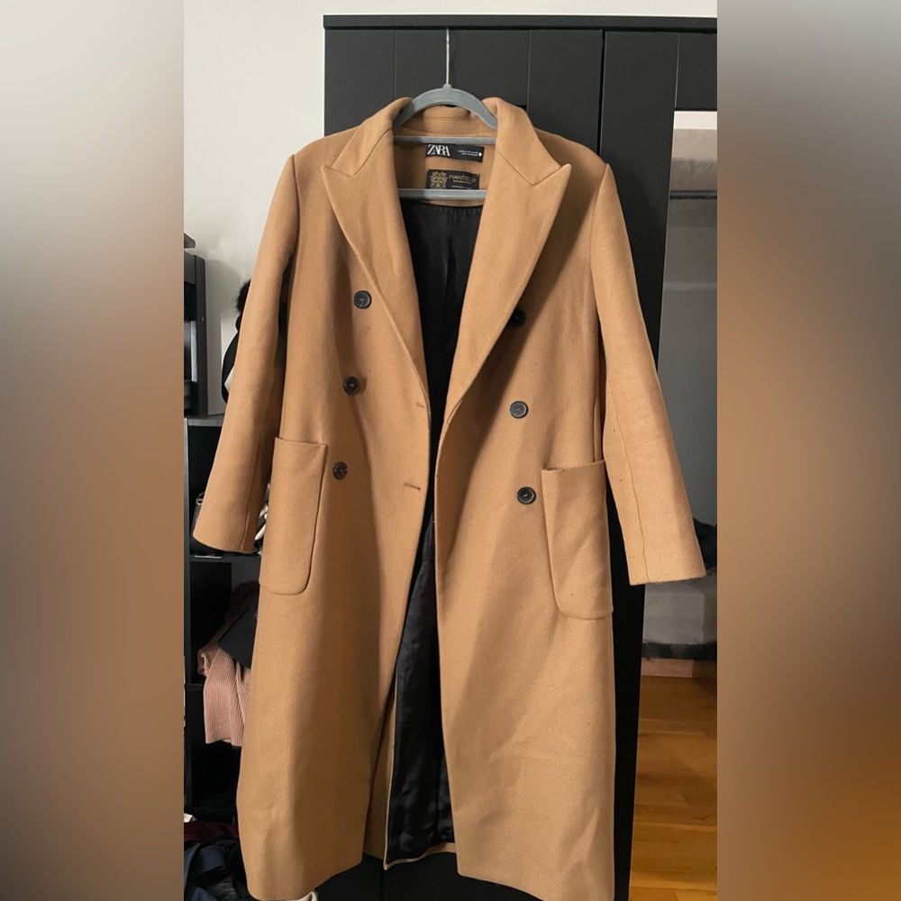 Zara Long Camel Coat - Medium